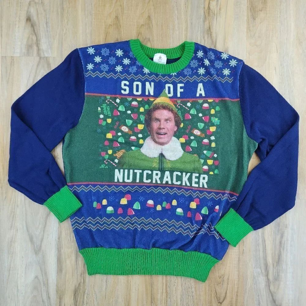 🔹️Elf Blue & Green "Son of a Nutcracker" Christmas Sweater XLarge